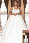 Abito da sposa vintage semplice principessa bianco in raso a linea ad A senza maniche