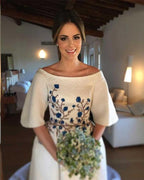Vestidos de novia Bateau bordado romántico vestido de novia de media manga