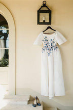 Vestidos de novia Bateau bordado romántico vestido de novia de media manga