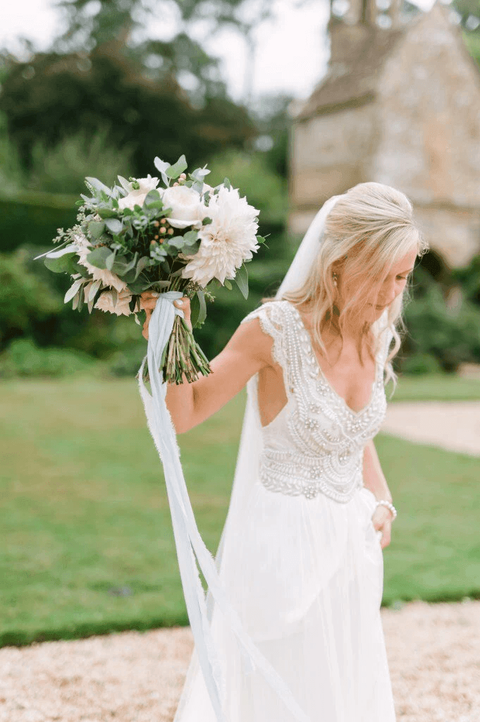 Wedding Dresses Modest Deep V-neck  Beach Open Back Bridal Gowns