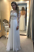Ivory Chiffon Long Sleeve Backless Appliques Wedding Dress