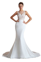 Vestido de Noiva Coluna com Decote Ilusão Branco, Sem Mangas