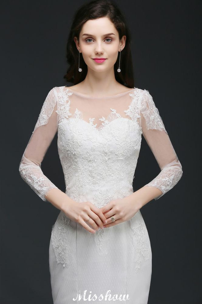 Vestido de novia de sirena con encaje blanco y joya