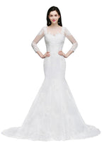 Vestido de novia de sirena con encaje blanco y joya