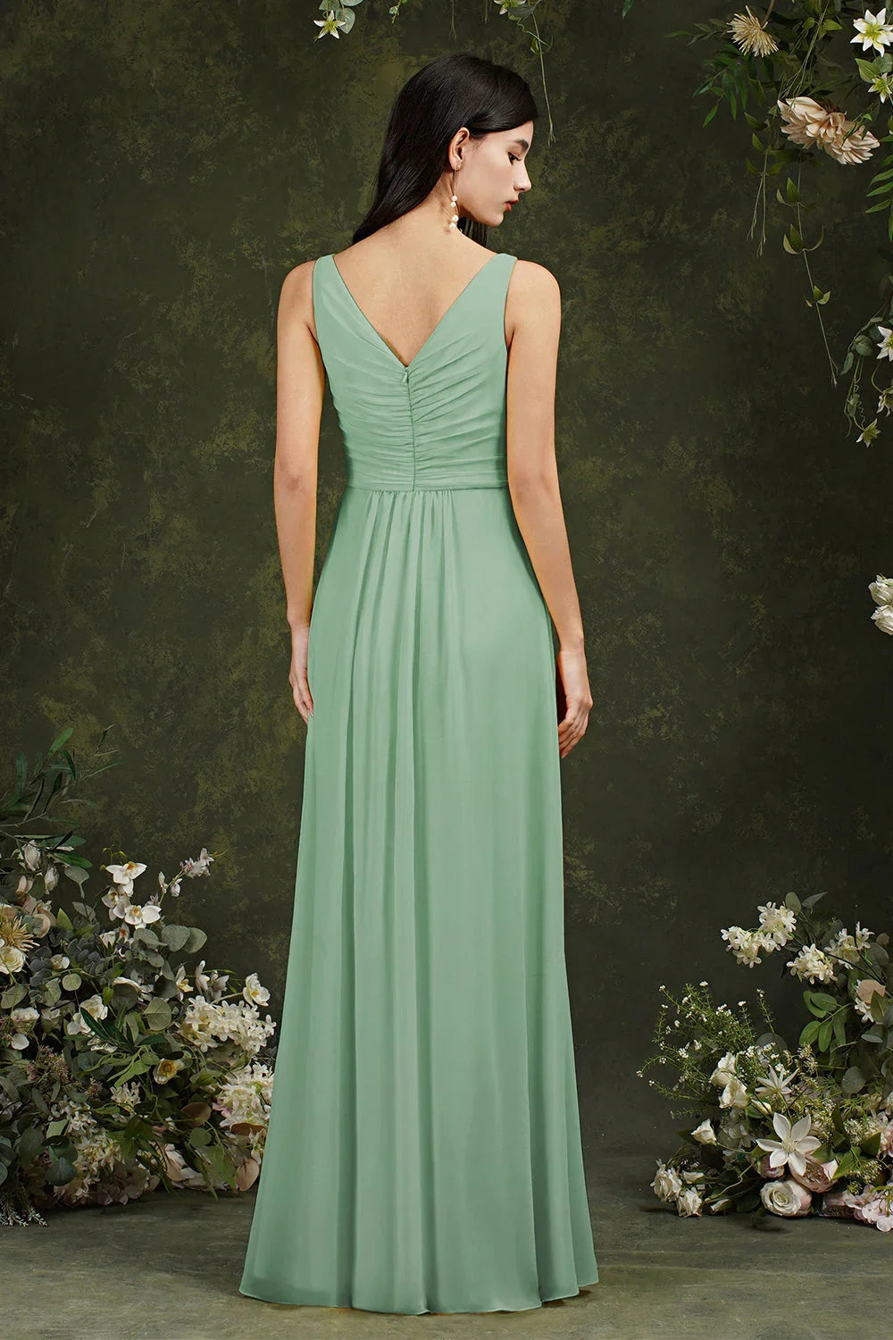 Gelbes Bateau-Ausschnitt A-Linien Chiffon Kleid mit Rüschen, Schlitz, bodenlang, Brautjungfernkleid mit Taschen