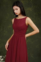 Gelbes Bateau-Ausschnitt A-Linien Chiffon Kleid mit Rüschen, Schlitz, bodenlang, Brautjungfernkleid mit Taschen