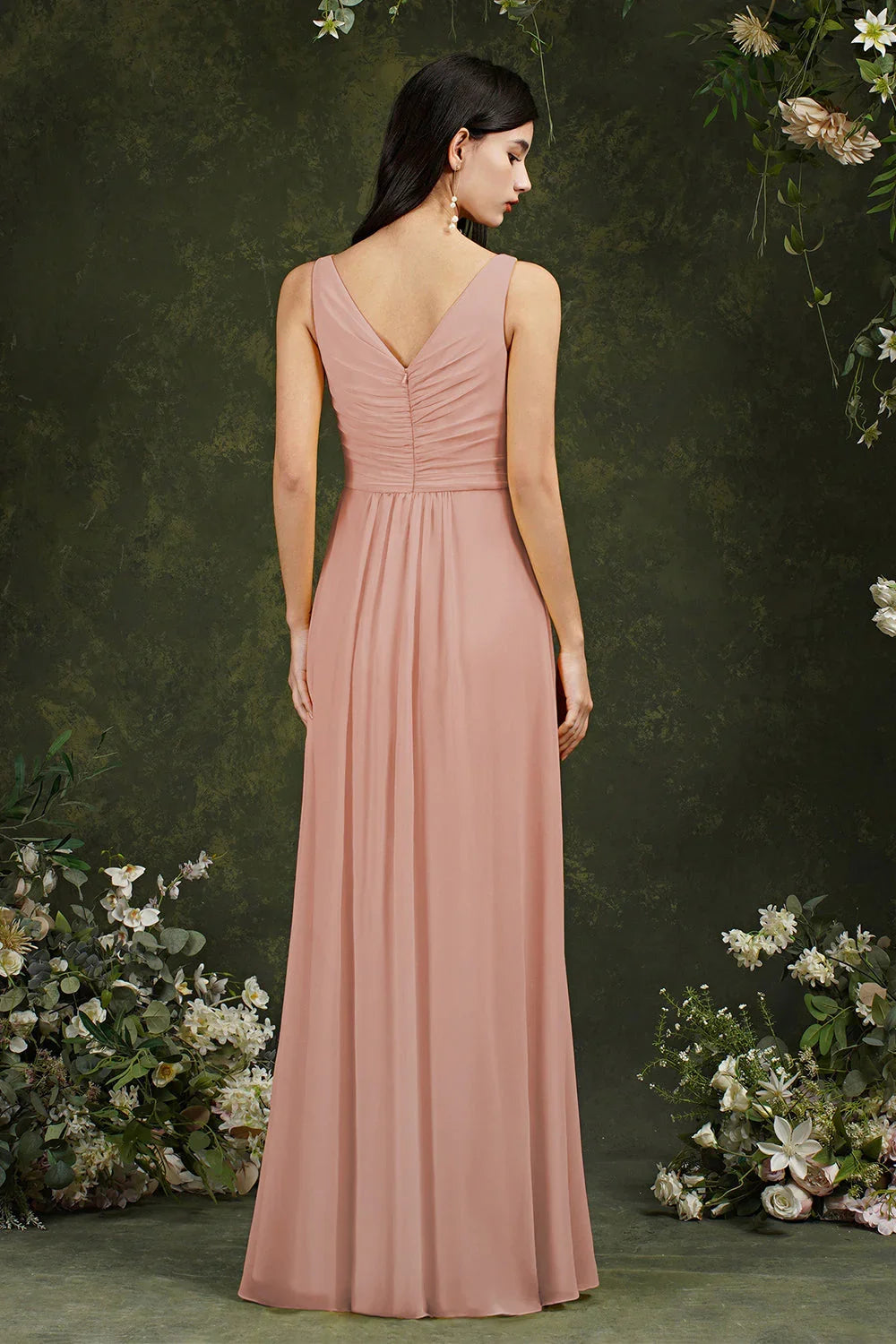 Gelbes Bateau-Ausschnitt A-Linien Chiffon Kleid mit Rüschen, Schlitz, bodenlang, Brautjungfernkleid mit Taschen