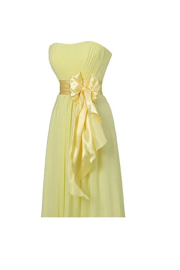 Gelbes Herzensbrautjungfernkleid aus Chiffon, langes Abendkleid für den Ball BD007