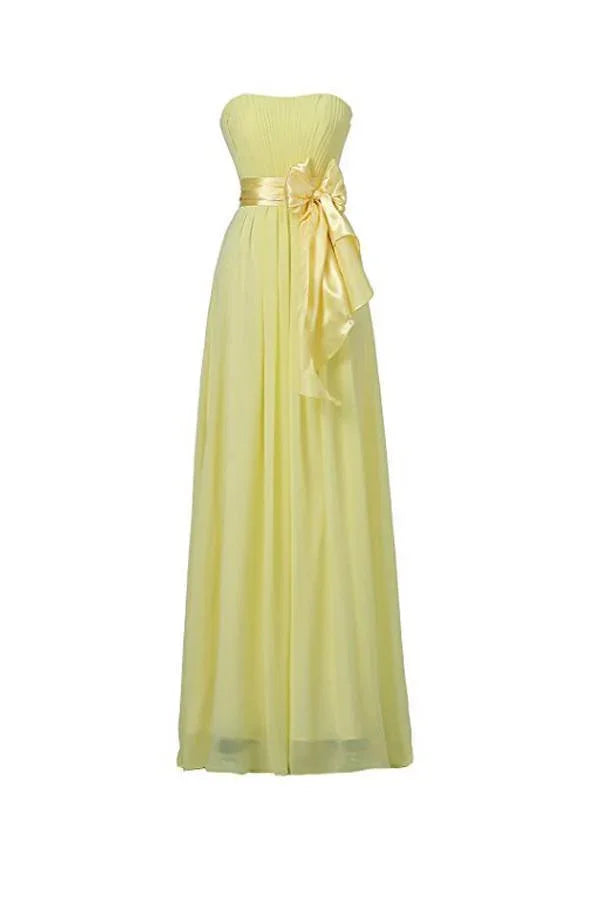 Gelbes Herzensbrautjungfernkleid aus Chiffon, langes Abendkleid für den Ball BD007