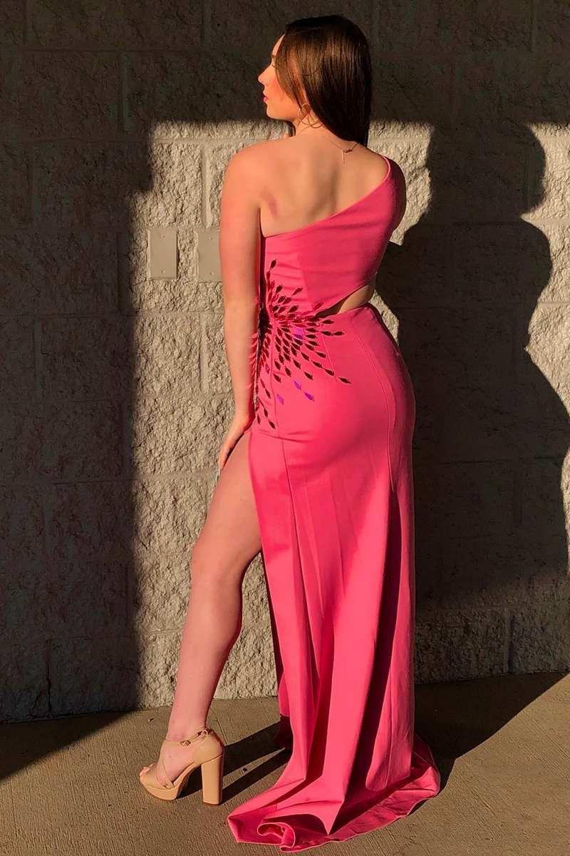 Yonderly | Vestido largo de gala azul real con un solo hombro, espejo de cristal tallado y abertura
