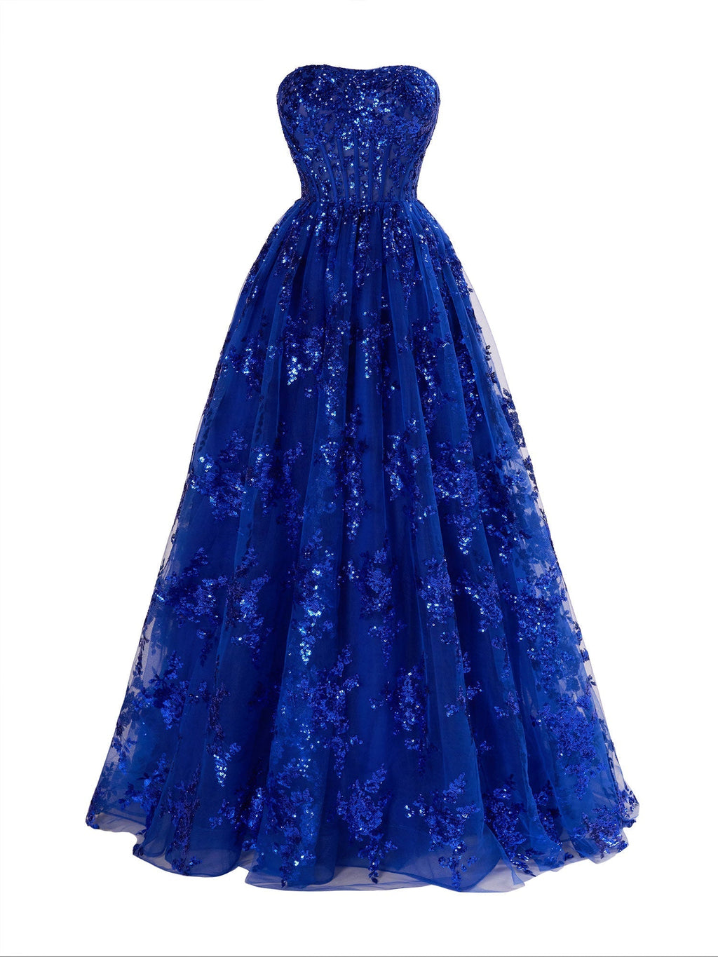 A Line Strapless Pleating Long Prom Dress With Applique