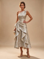 Jacquard A Line One Shoulder Ruffles Corset Mother of the Bride & Groom Dresses