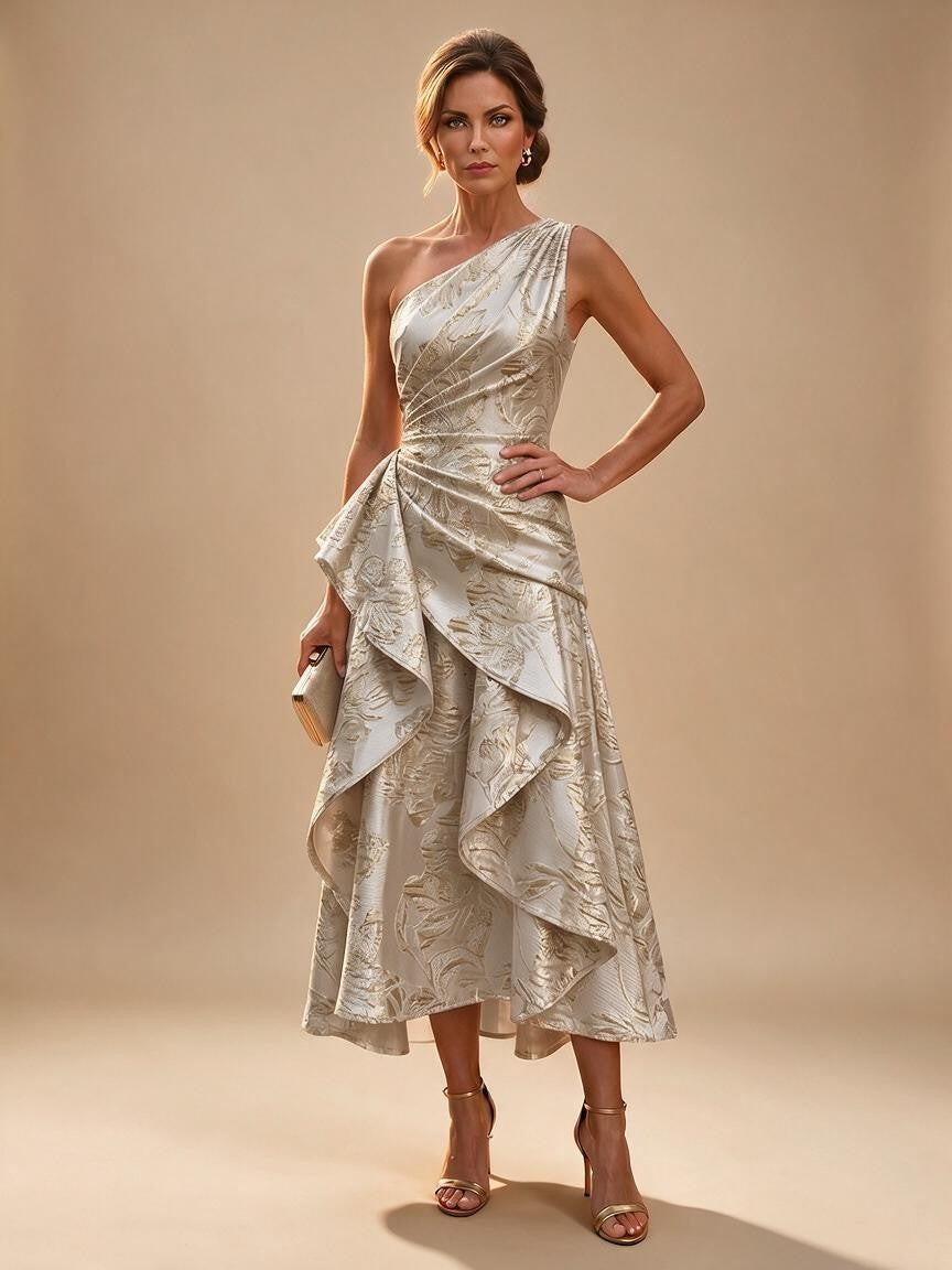 Jacquard A Line One Shoulder Ruffles Corset Mother of the Bride & Groom Dresses