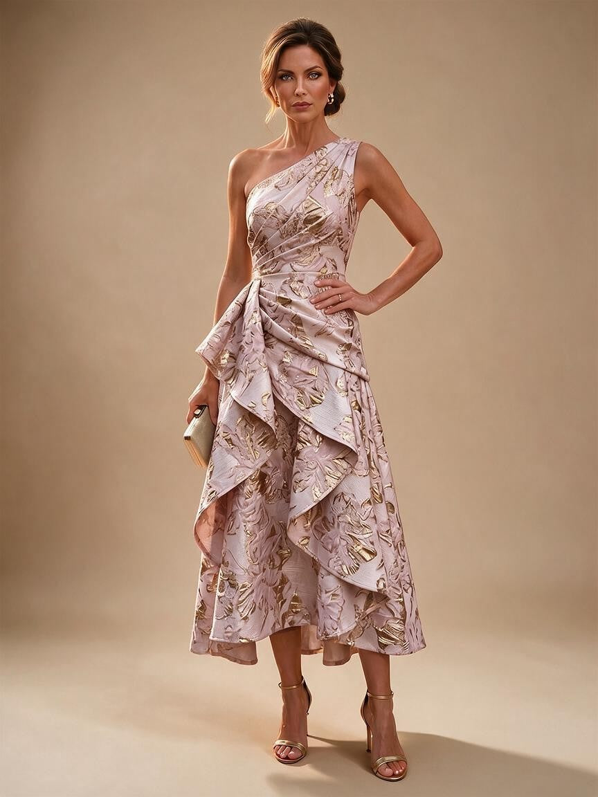 Jacquard A Line One Shoulder Ruffles Corset Mother of the Bride & Groom Dresses