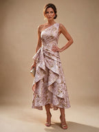 Jacquard A Line One Shoulder Ruffles Corset Mother of the Bride & Groom Dresses