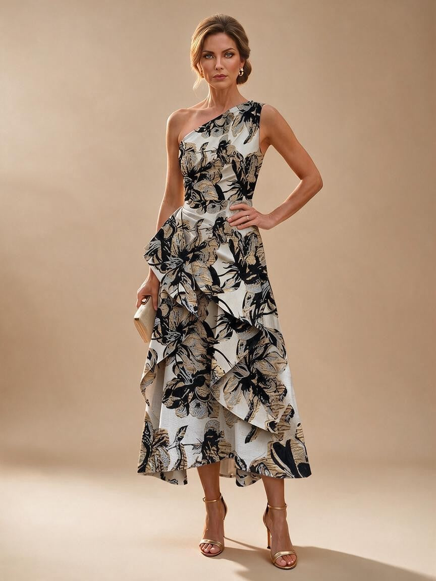 Jacquard A Line One Shoulder Ruffles Corset Mother of the Bride & Groom Dresses