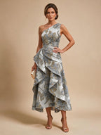 Jacquard A Line One Shoulder Ruffles Corset Mother of the Bride & Groom Dresses