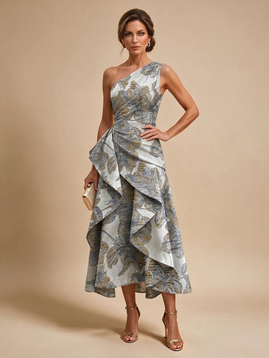 Jacquard A Line One Shoulder Ruffles Corset Mother of the Bride & Groom Dresses