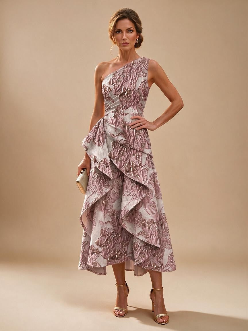 Jacquard A Line One Shoulder Ruffles Corset Mother of the Bride & Groom Dresses