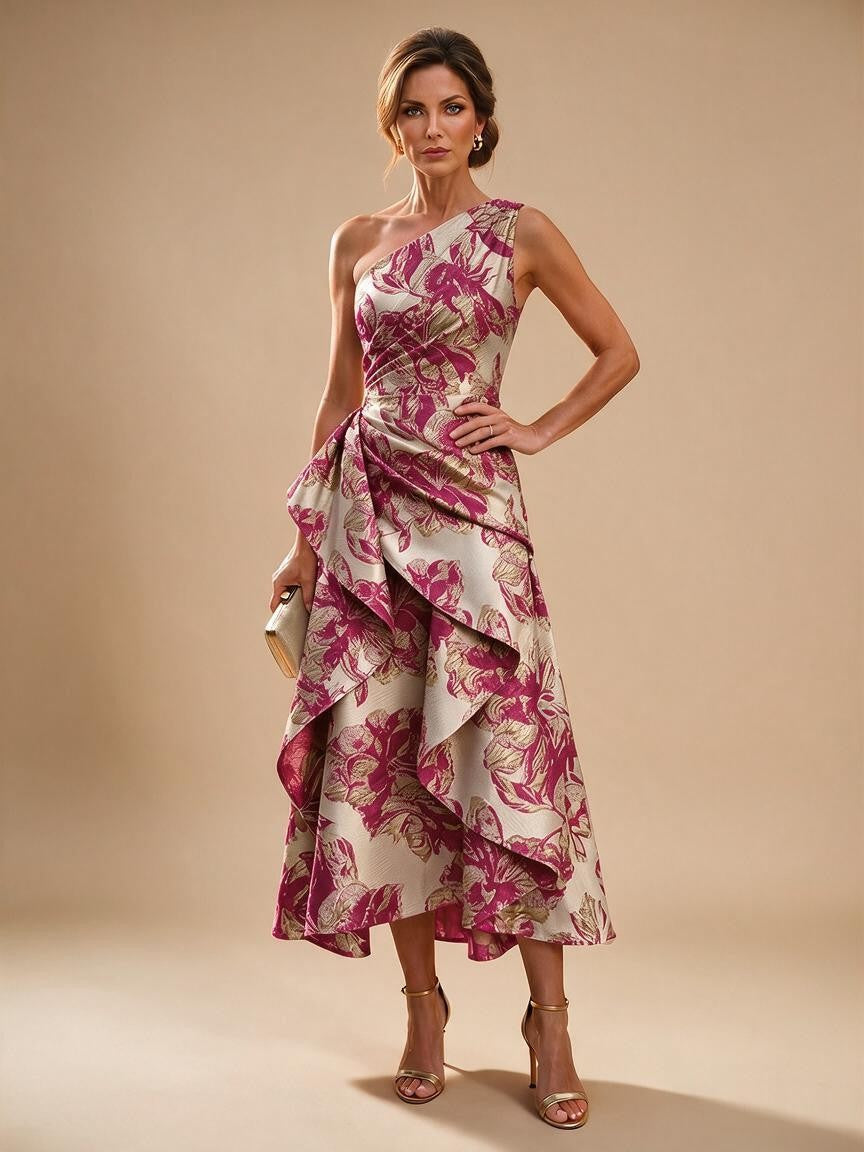 Jacquard A Line One Shoulder Ruffles Corset Mother of the Bride & Groom Dresses