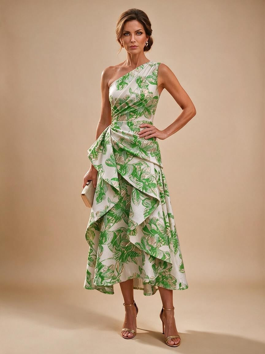 Jacquard A Line One Shoulder Ruffles Corset Mother of the Bride & Groom Dresses