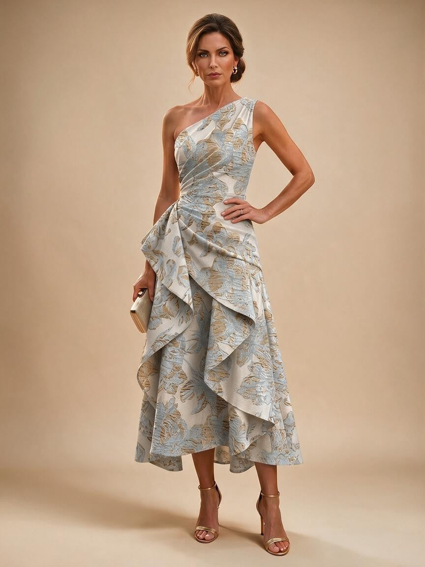 Jacquard A Line One Shoulder Ruffles Corset Mother of the Bride & Groom Dresses