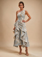 Jacquard A Line One Shoulder Ruffles Corset Mother of the Bride & Groom Dresses