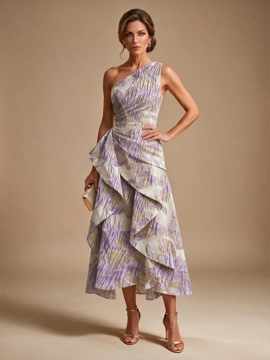Jacquard A Line One Shoulder Ruffles Corset Mother of the Bride & Groom Dresses
