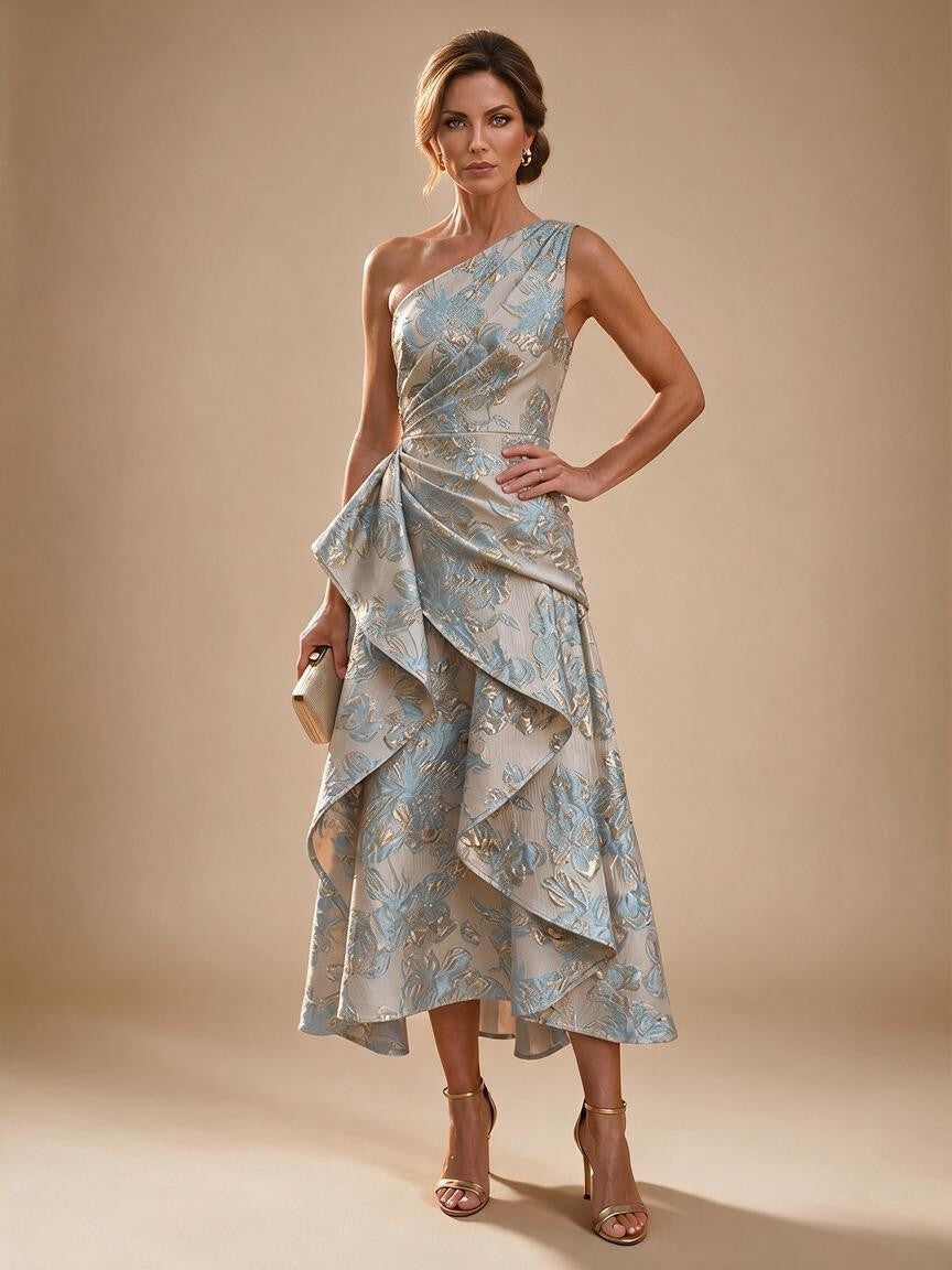 Jacquard A Line One Shoulder Ruffles Corset Mother of the Bride & Groom Dresses