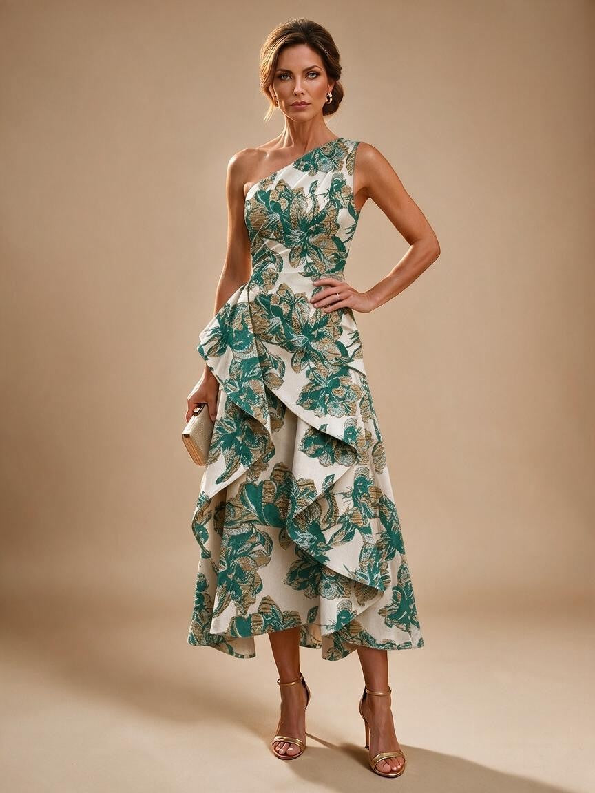 Jacquard A Line One Shoulder Ruffles Corset Mother of the Bride & Groom Dresses