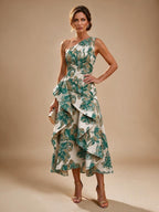 Jacquard A Line One Shoulder Ruffles Corset Mother of the Bride & Groom Dresses
