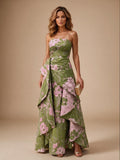 Jacquard A-Line/Princess Strapless Floor-Length Evening Dresses with Ruffles