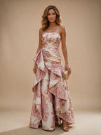 Jacquard A-Line/Princess Strapless Floor-Length Evening Dresses with Ruffles
