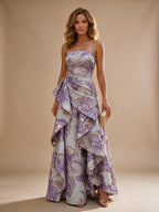 Jacquard A-Line/Princess Strapless Floor-Length Evening Dresses with Ruffles