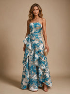 Jacquard A-Line/Princess Strapless Floor-Length Evening Dresses with Ruffles