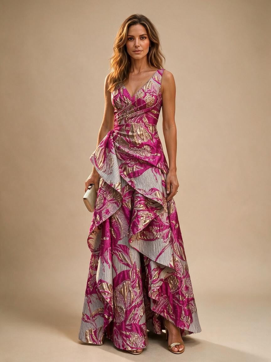 Jacquard A Line V Neck Ruffles Corset Mother of the Bride & Groom Dresses