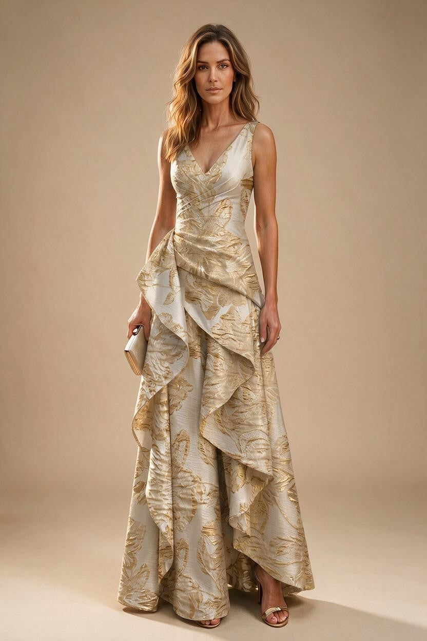 Jacquard A Line V Neck Ruffles Corset Mother of the Bride & Groom Dresses