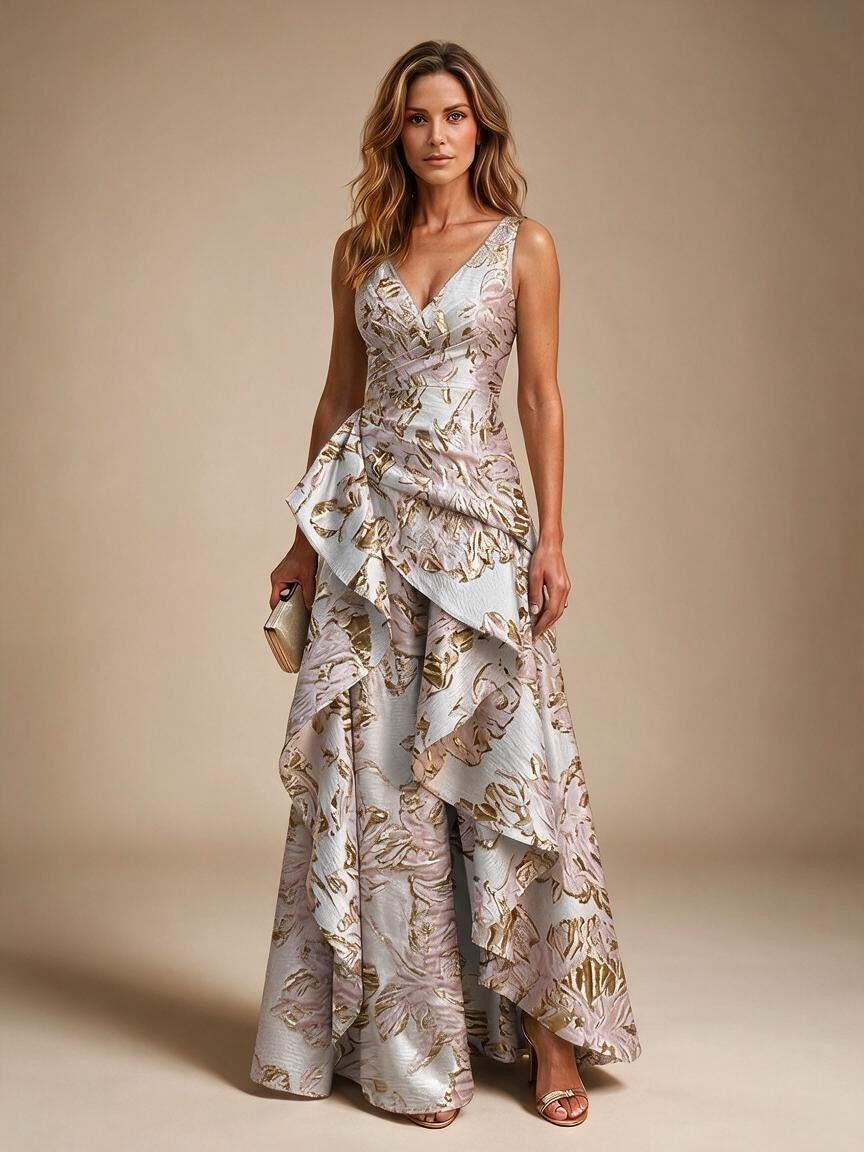 Jacquard A Line V Neck Ruffles Corset Mother of the Bride & Groom Dresses