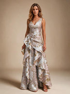 Jacquard A Line V Neck Ruffles Corset Mother of the Bride & Groom Dresses
