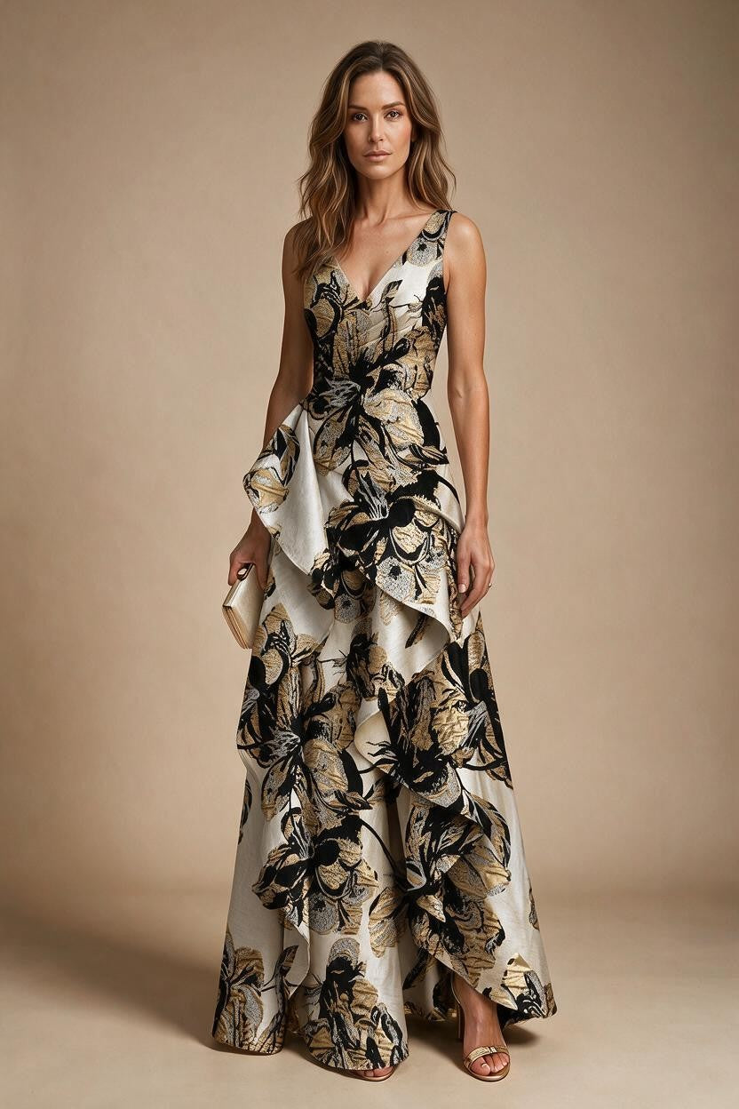 Jacquard A Line V Neck Ruffles Corset Mother of the Bride & Groom Dresses
