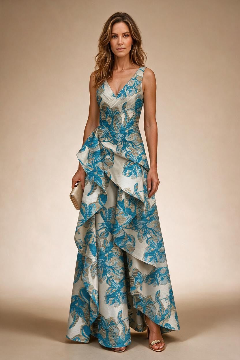Jacquard A Line V Neck Ruffles Corset Mother of the Bride & Groom Dresses
