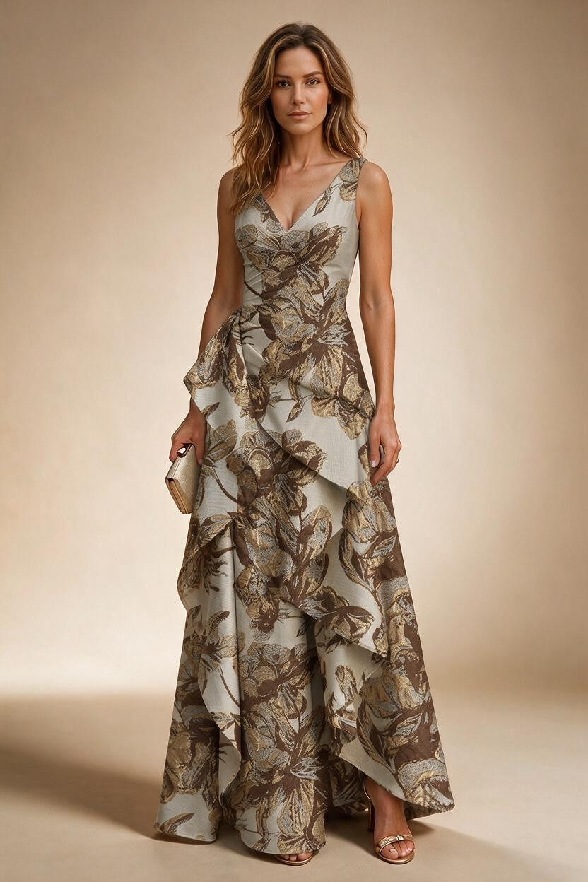 Jacquard A Line V Neck Ruffles Corset Mother of the Bride & Groom Dresses