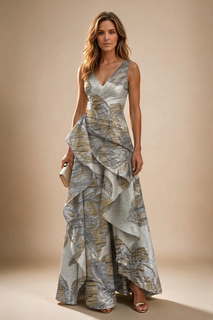 Jacquard A Line V Neck Ruffles Corset Mother of the Bride & Groom Dresses