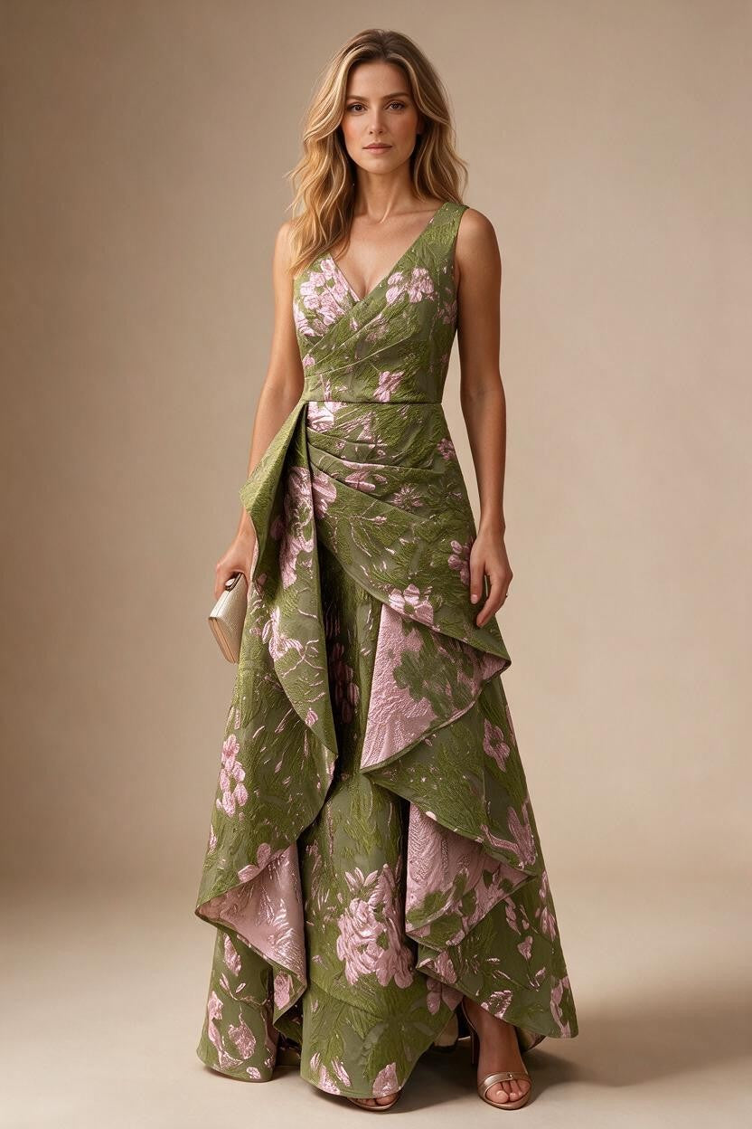 Jacquard A Line V Neck Ruffles Corset Mother of the Bride & Groom Dresses