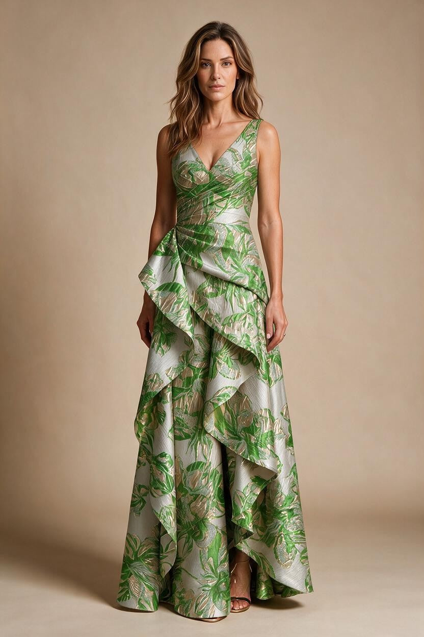 Jacquard A Line V Neck Ruffles Corset Mother of the Bride & Groom Dresses