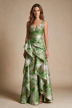 Jacquard A Line V Neck Ruffles Corset Mother of the Bride & Groom Dresses