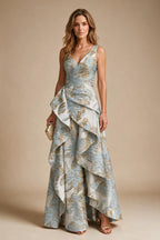 Jacquard A Line V Neck Ruffles Corset Mother of the Bride & Groom Dresses
