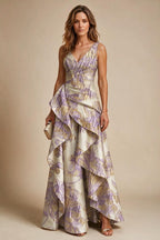Jacquard A Line V Neck Ruffles Corset Mother of the Bride & Groom Dresses