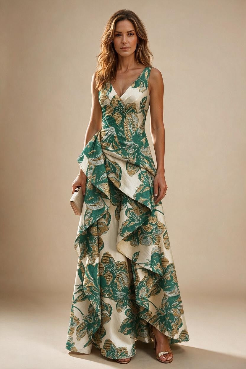 Jacquard A Line V Neck Ruffles Corset Mother of the Bride & Groom Dresses
